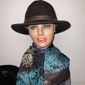 Scala Dark Brown Hat with Patterned Scarf